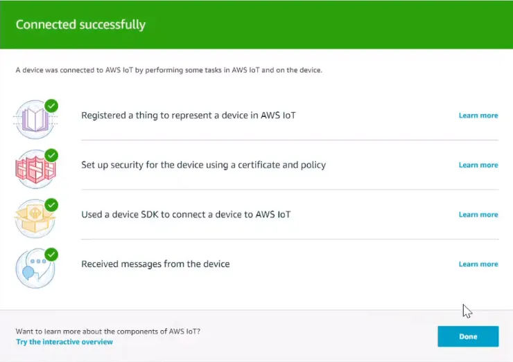 Connected successfully screen Connected successfully screen