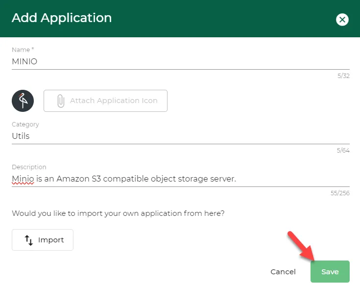 Add Application dialog box