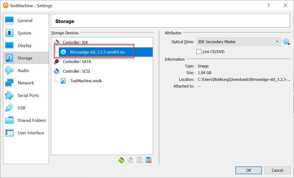 ISO file listed in Controller: IDE ISO file listed in Controller: IDE
