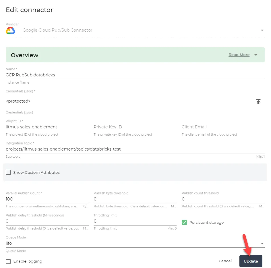 Edit a connector dialog box