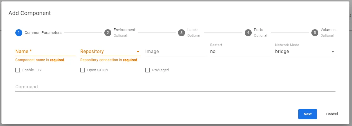 Add Component : Common Parameters Add Component : Common Parameters
