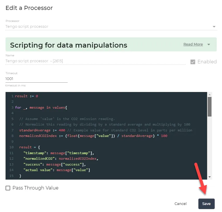 Tengo script processor dialog box