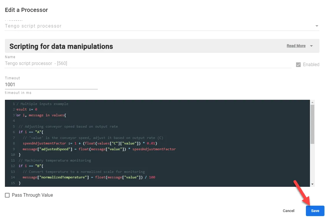 Tengo script processor dialog box