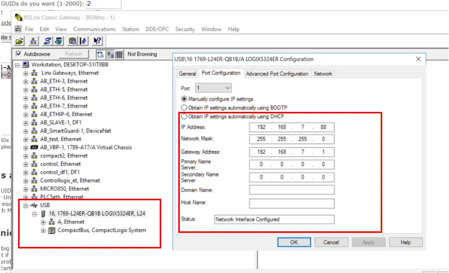 Network parameters section Network parameters section