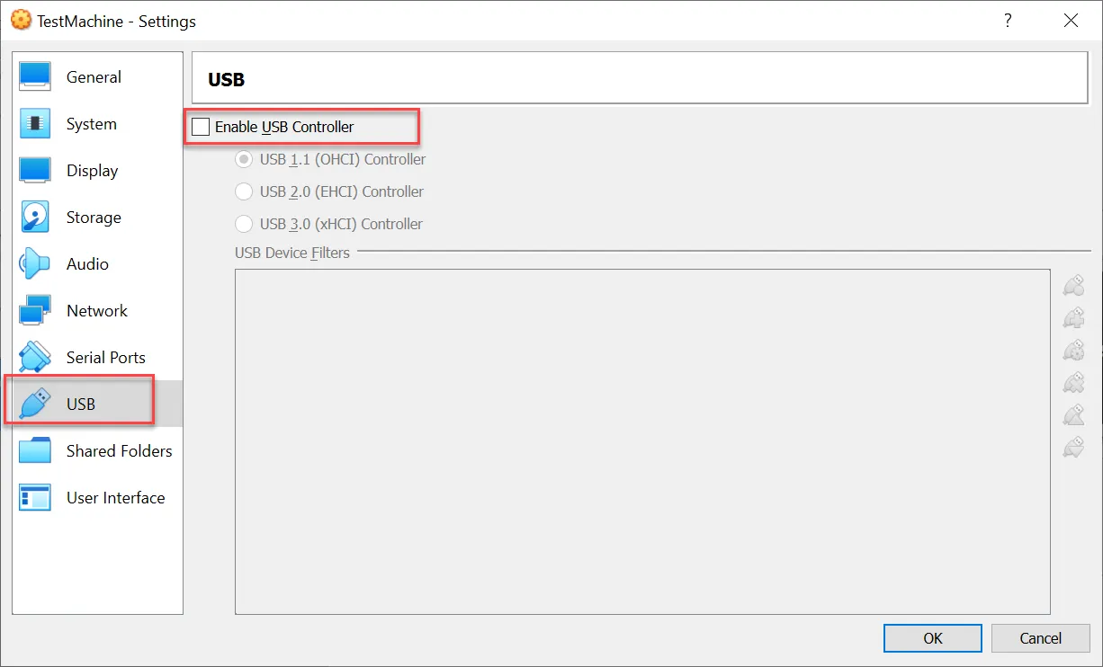 USB settings USB settings