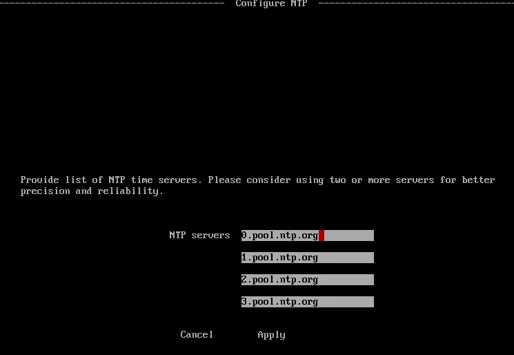 Configure NTP section in Terminal User Interface