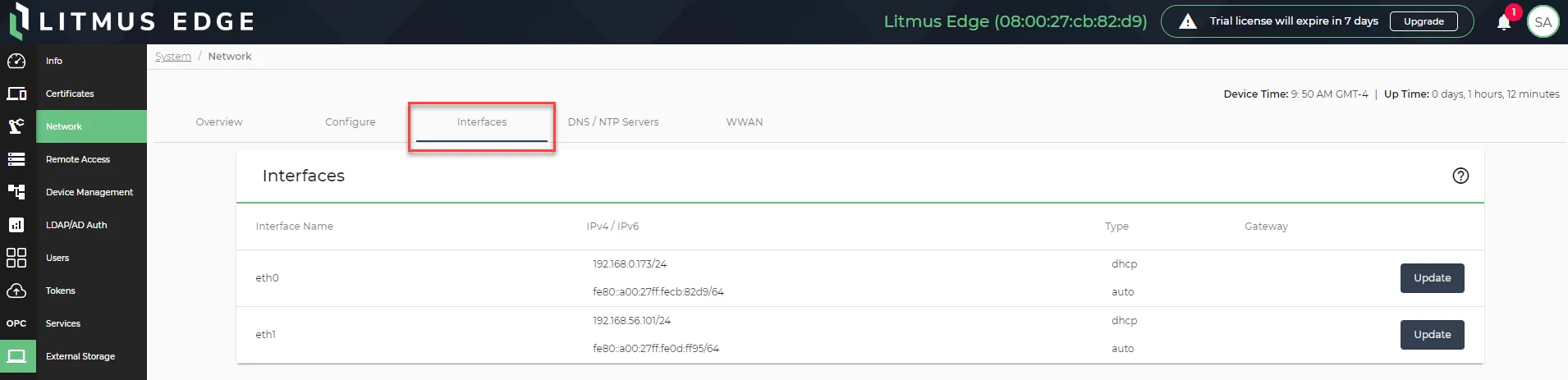 The Interfaces tab The Interfaces tab