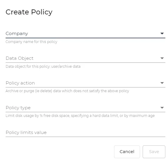 Create Policy dialog box