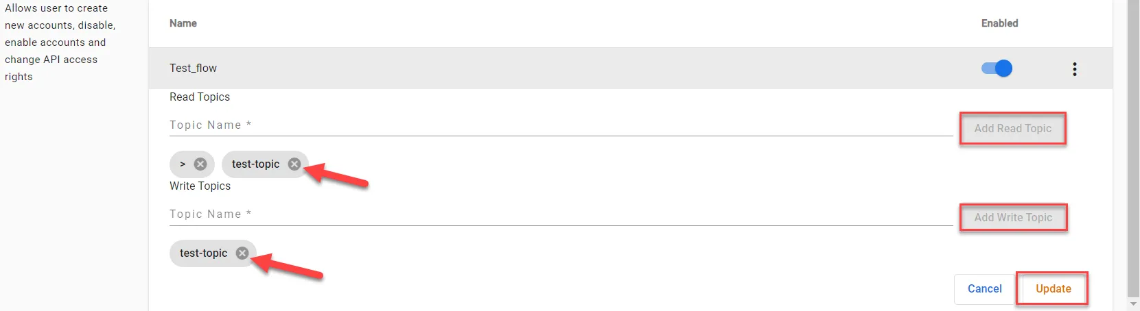 Edit topics dialog box