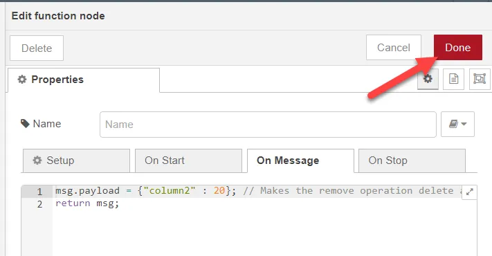 Edit function node dialog box Edit function node dialog box