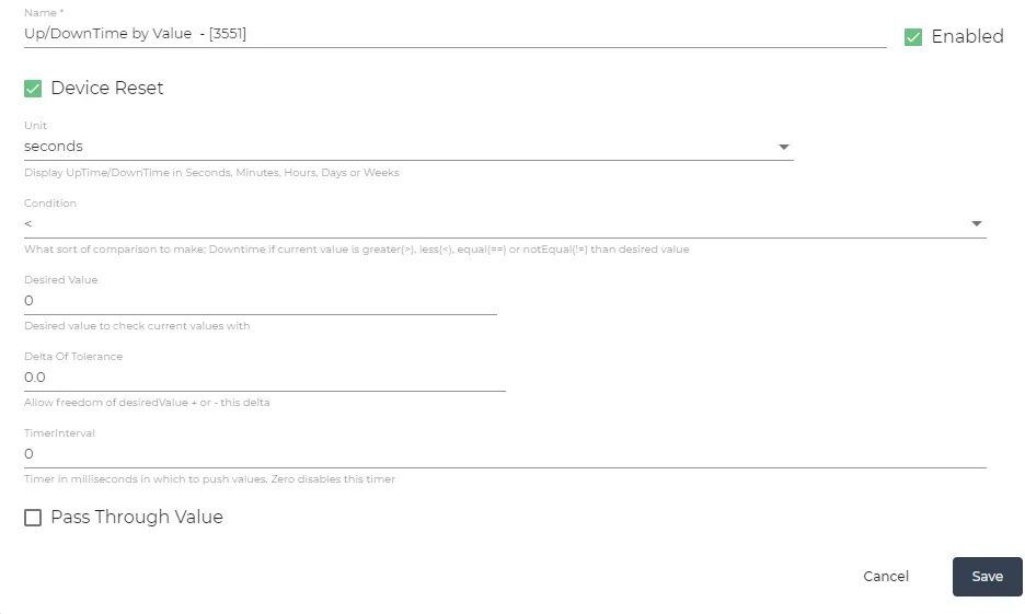 Up/DownTime by Value parameters Up/DownTime by Value parameters