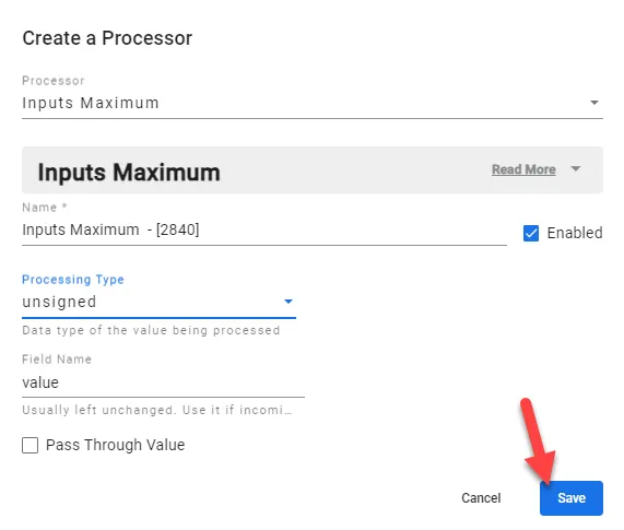 Inputs Maximum dialog box