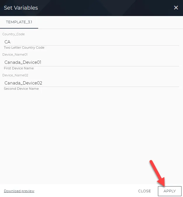 Set Variables dialog box