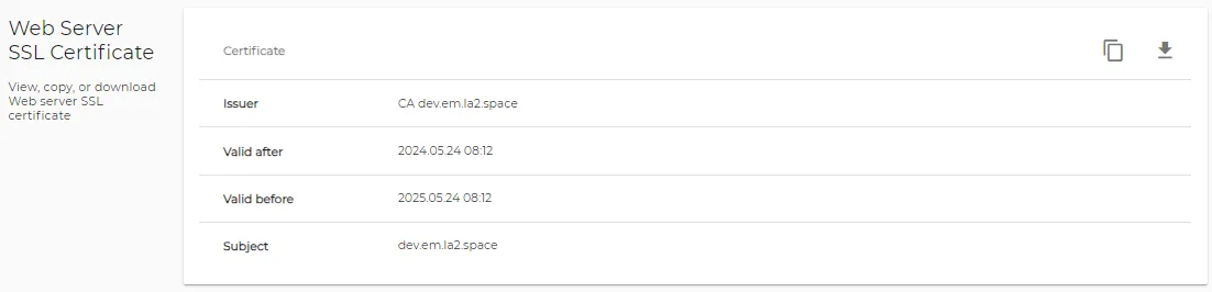 Credentials tab: Web Server SSL Certificate