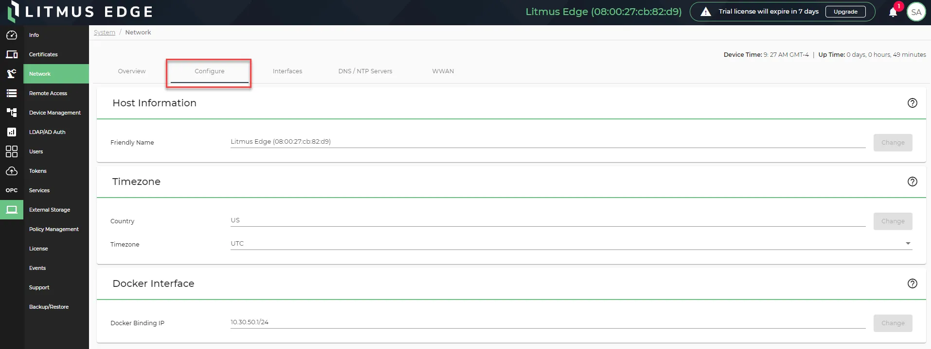 The Configure tab