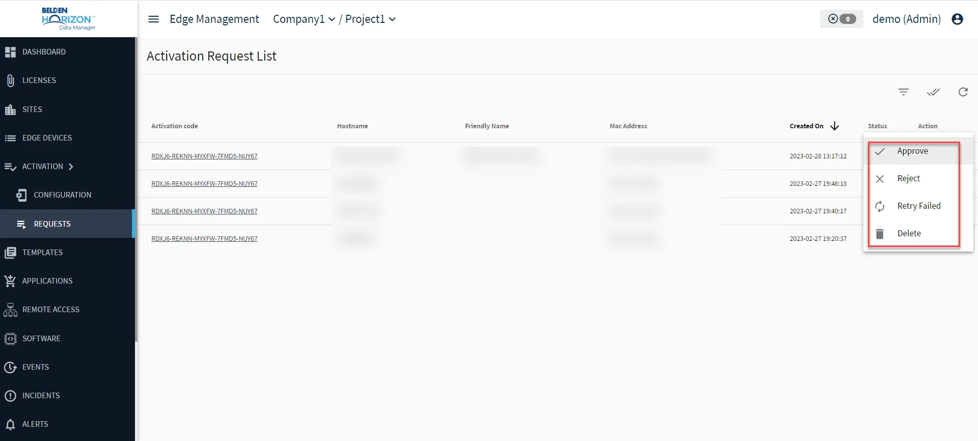 Step 3 : Approve the activation request in Belden Horizon Data Manager