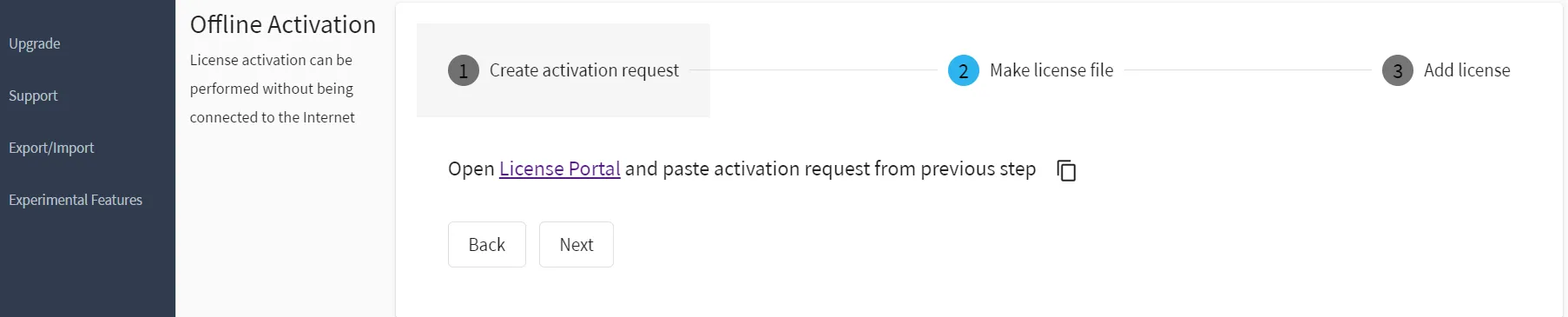 Belden Horizon Data Manager Admin Console : Licenses : Offline Activation Step 2 Belden Horizon Data Manager Admin Console : Licenses : Offline Activation Step 2