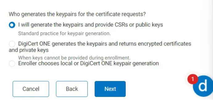 Keypair generation settings