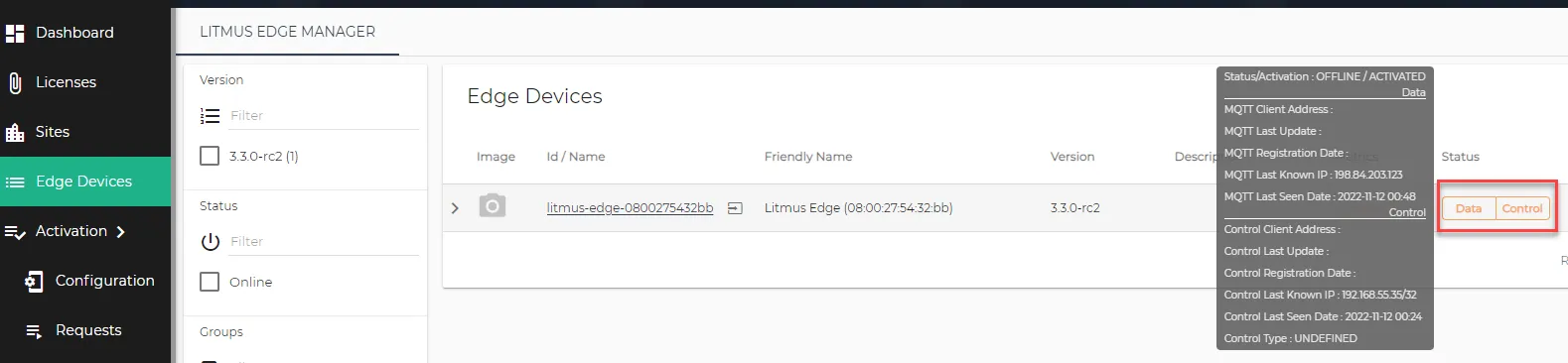 Edge Device status icon
