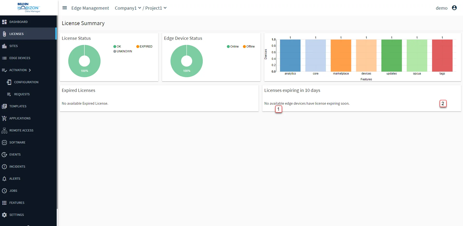 Belden Horizon Data Manager User UI: Licenses