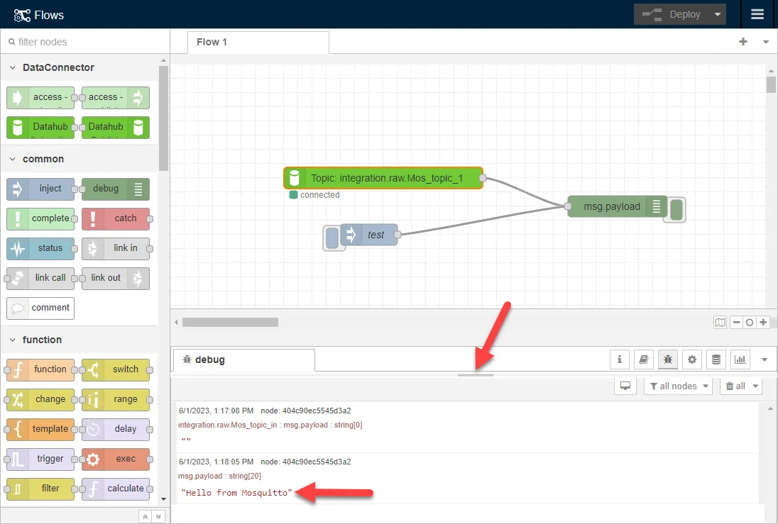 Successful message in Flow canvas