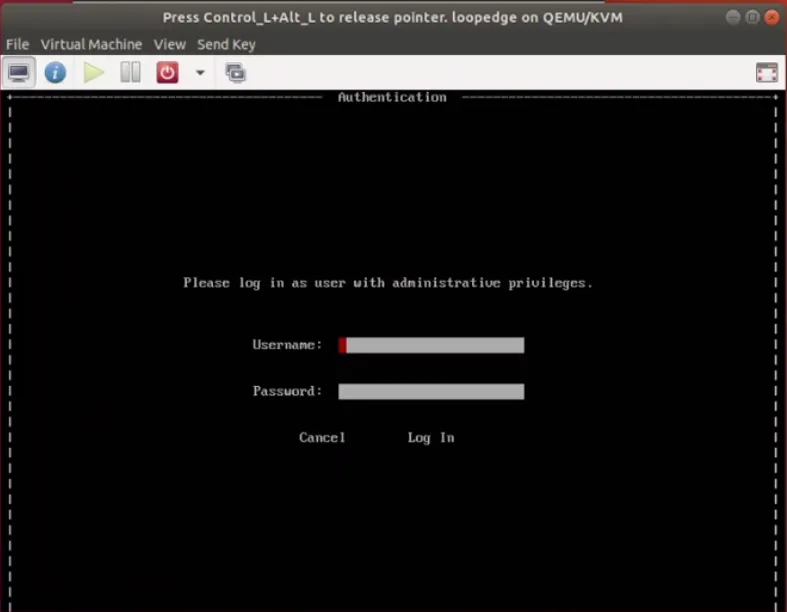 Authentication screen