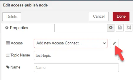 Edit Access Publish node dialog box