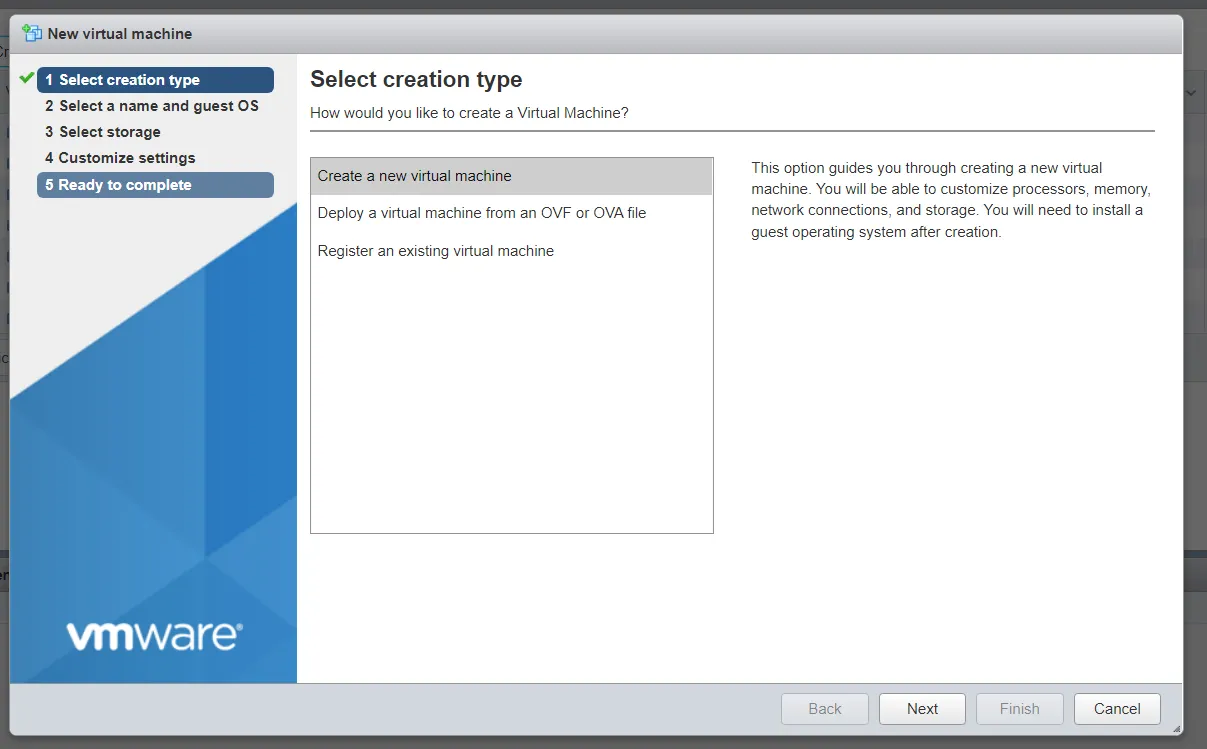 Select creation type screen Select creation type screen