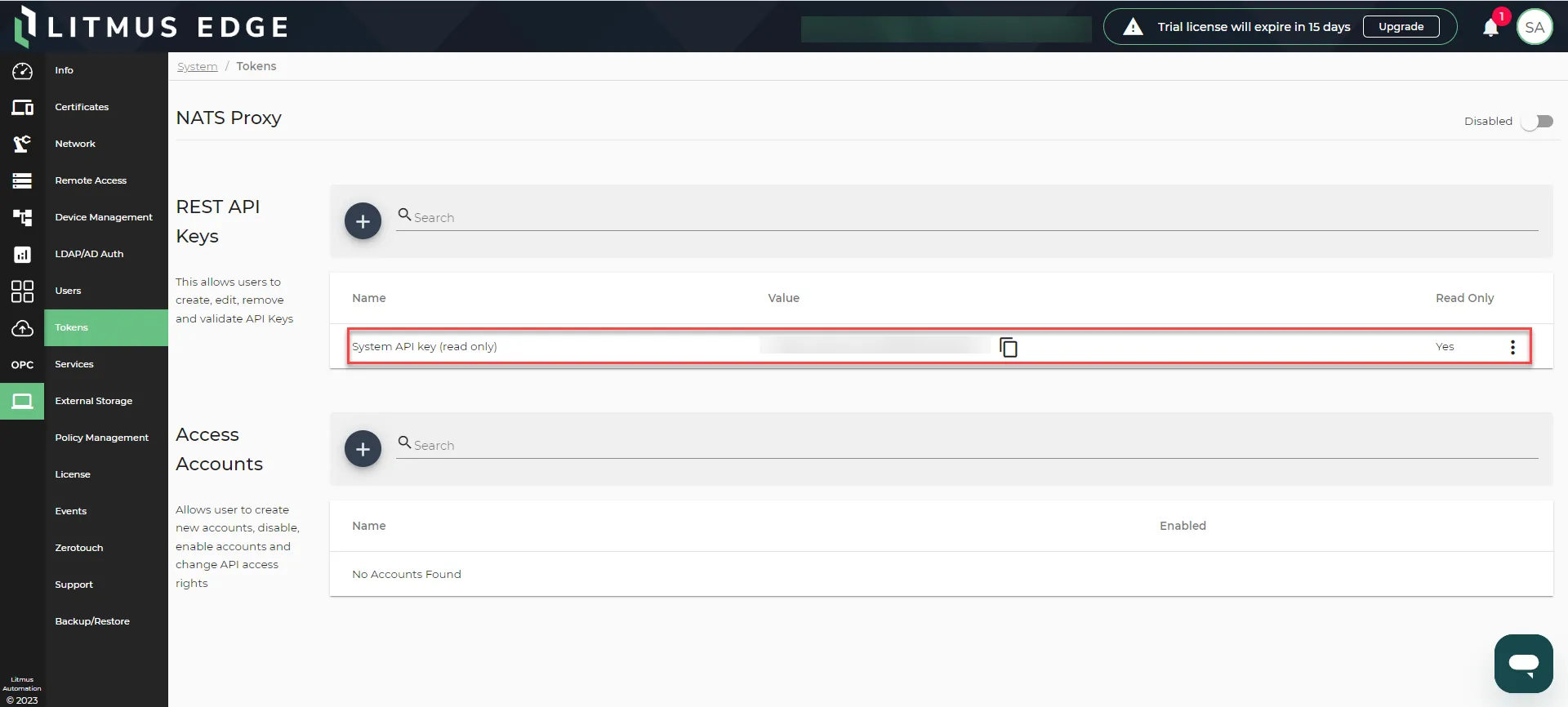 System API key (read only)