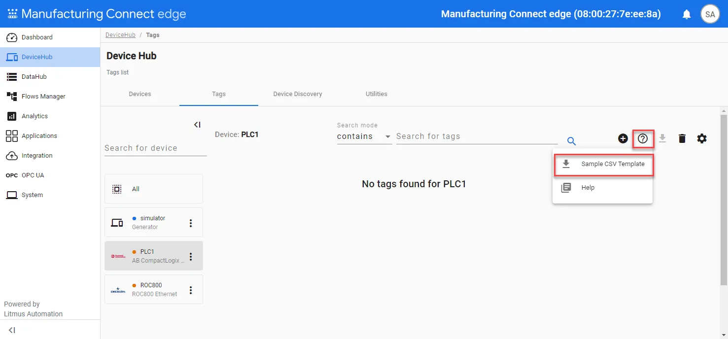 Sample CSV Template option