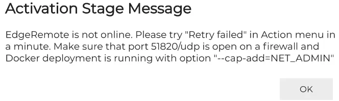 Error Message during Activation Request