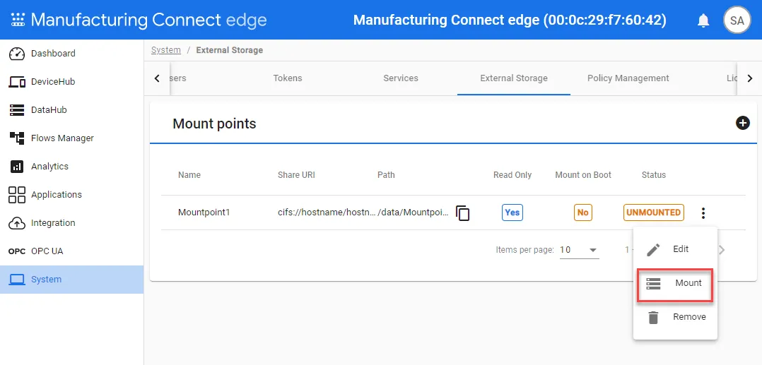 Mount External Storage option