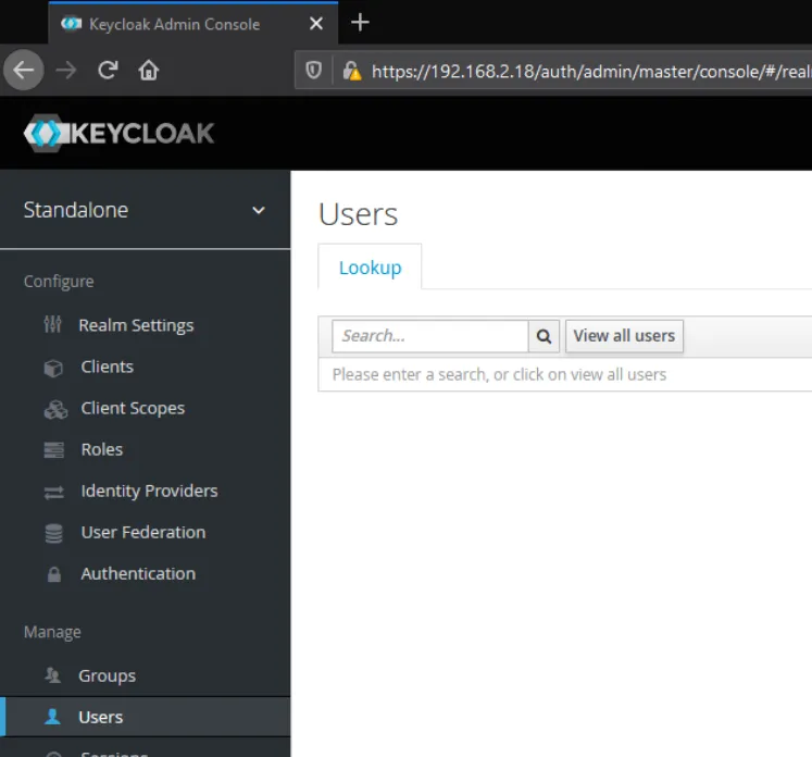 Keycloak interface Users pane