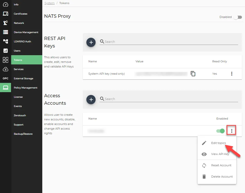 System Tokens page