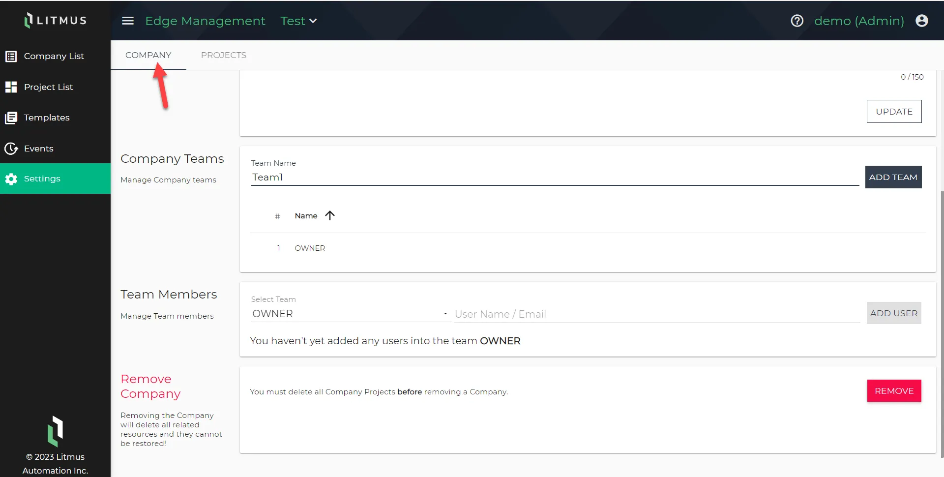 Settings Page in LEM