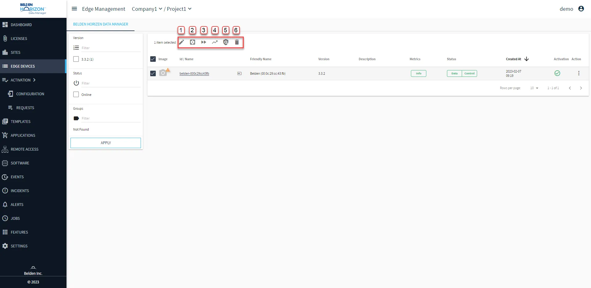 Belden Horizon Data Manager User UI : Edge Devices : Multi-Select Mode Belden Horizon Data Manager User UI : Edge Devices : Multi-Select Mode