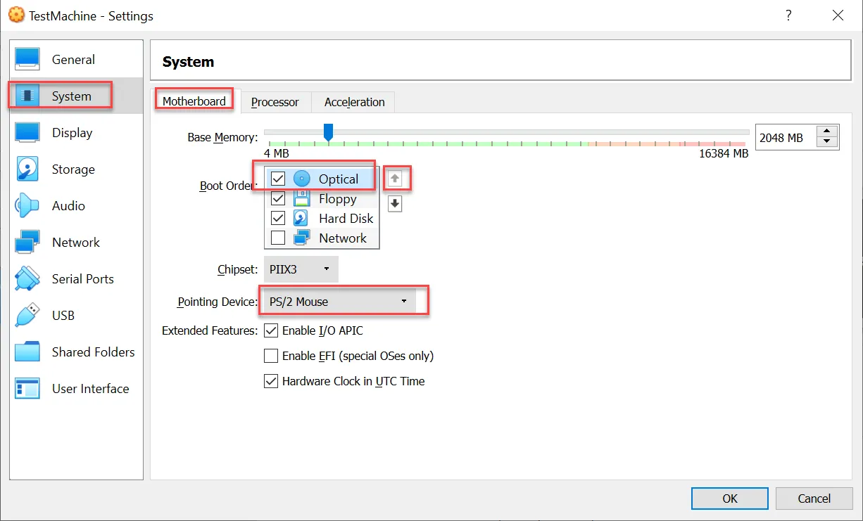 System settings dialog box System settings dialog box