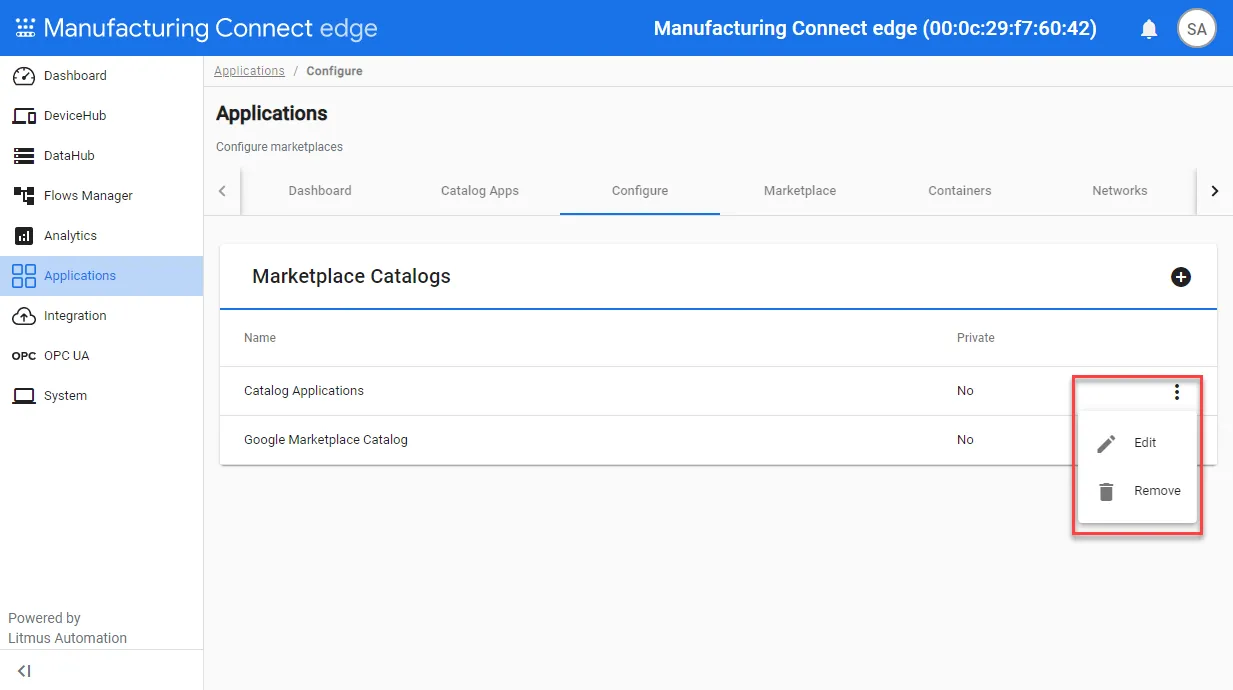 Marketplace management options