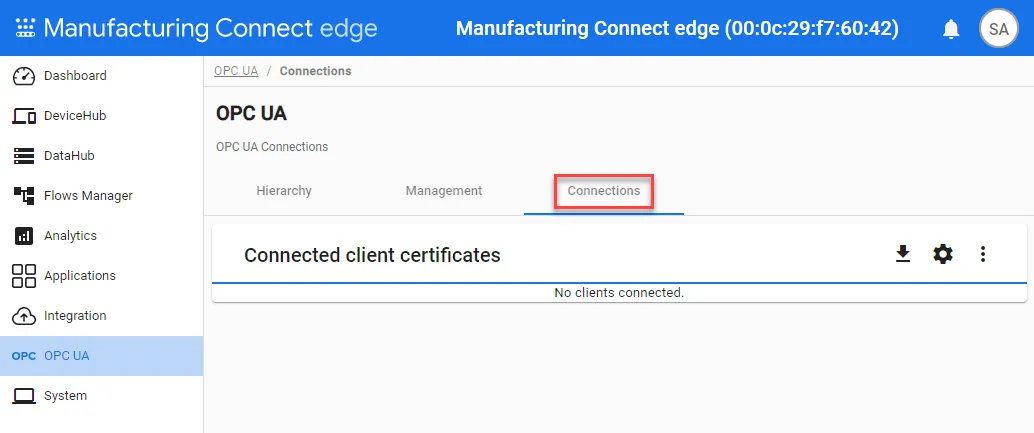 OPC UA Connections pane