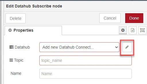 Edit icon for configuring connection Edit icon for configuring connection