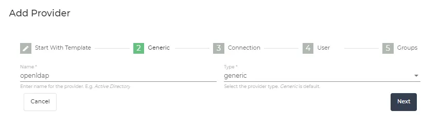 Add Provider dialog box - Generic tab Add Provider dialog box - Generic tab