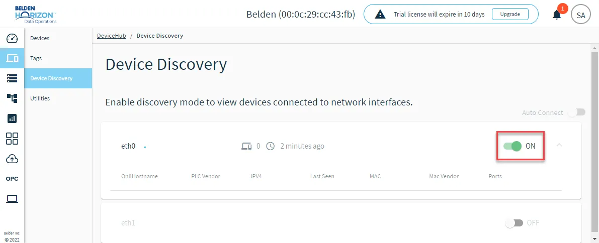 The toggle to enable device discovery