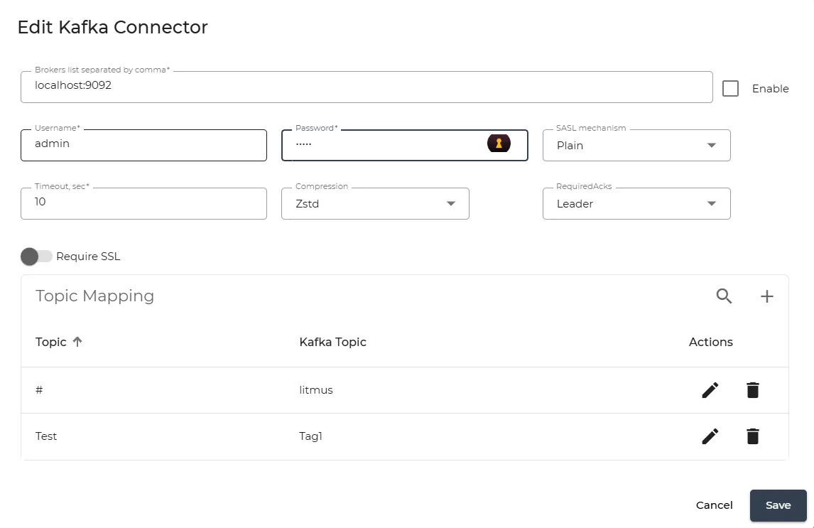Edit Kafka Connector dialog box Edit Kafka Connector dialog box