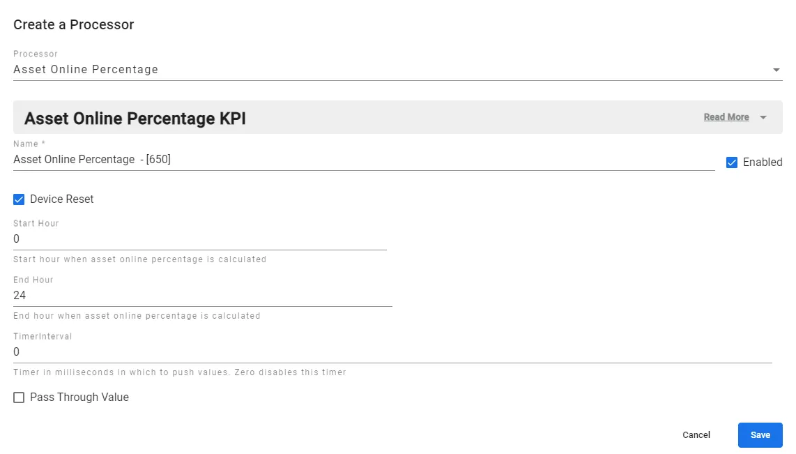 Asset Online Percentage parameters
