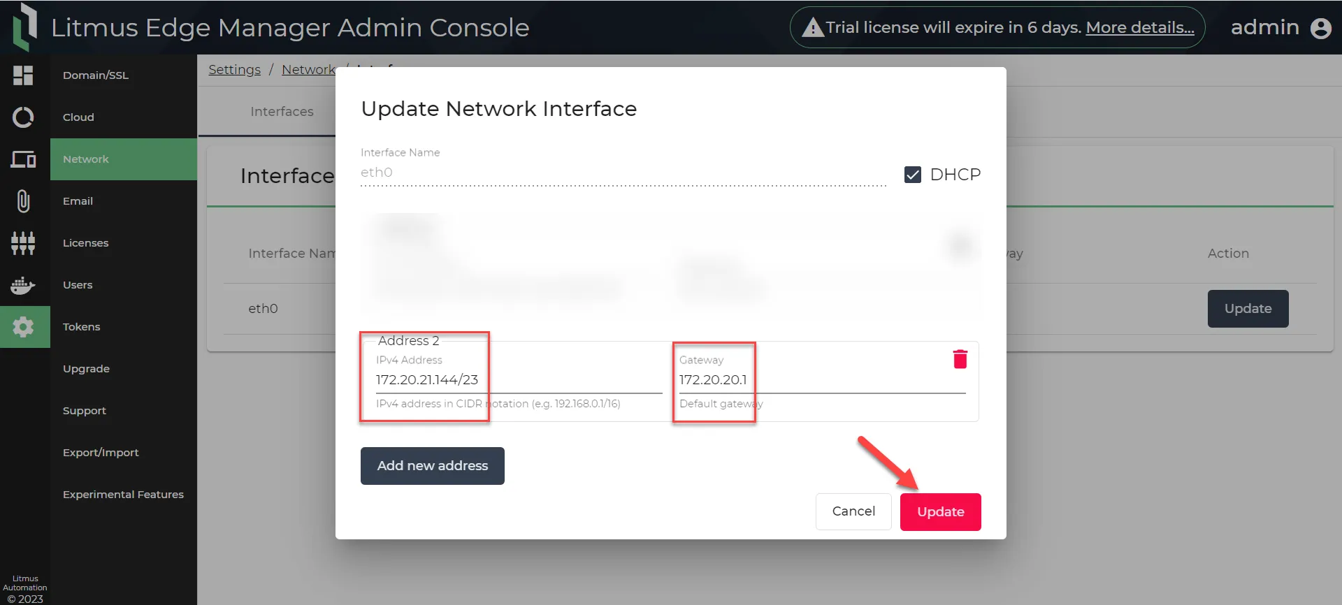Adding a New IP Address to Interface