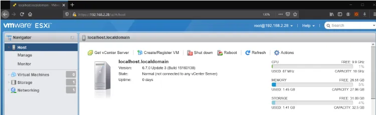 VMWare ESXI panel VMWare ESXI panel