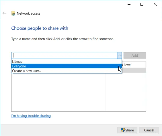 Choose people to share with dialog box