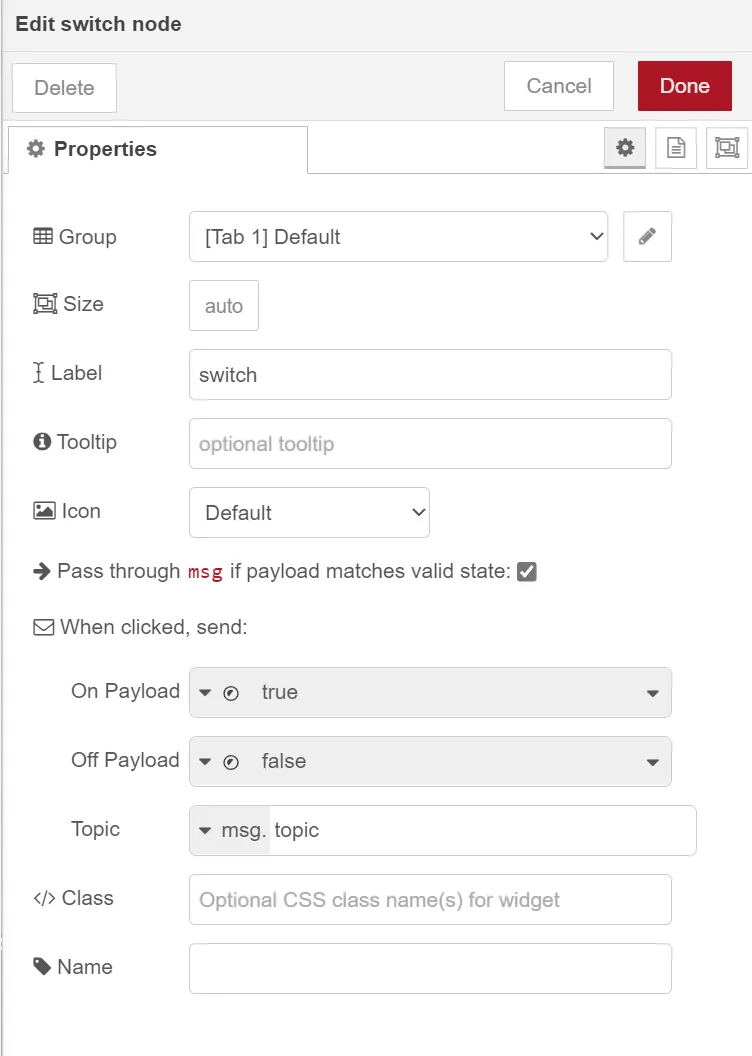 Edit switch node dialog box