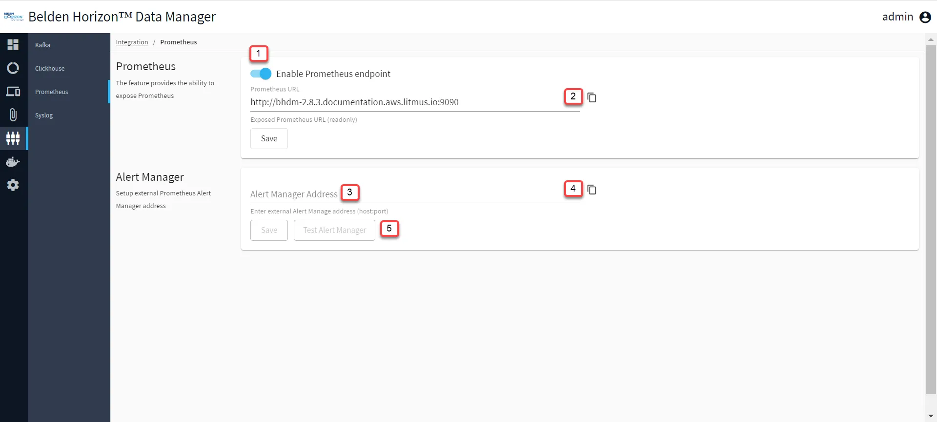 Belden Horizon Data Manager Admin Console : Integration : Prometheus