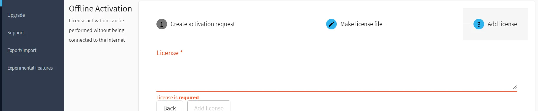 Belden Horizon Data Manager Admin Console : Licenses : Offline Activation Step 3 Belden Horizon Data Manager Admin Console : Licenses : Offline Activation Step 3